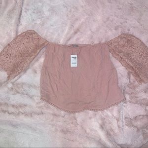 NWT Charlotte Russe Off-Shoulder Top Pastel Pink with lacey detail size S